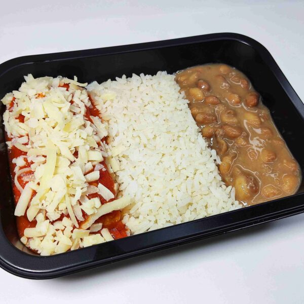Parmegiana de Frango com Arroz Branco e Feijão Carioca