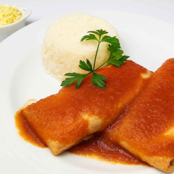 Panqueca de Frango com Requeijão e Arroz Branco